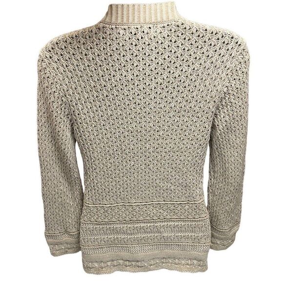 EDDIE BAUER Cardigan Sweater M Natural Beige Open Knit Button Layer Beach V-Neck - Picture 9 of 12